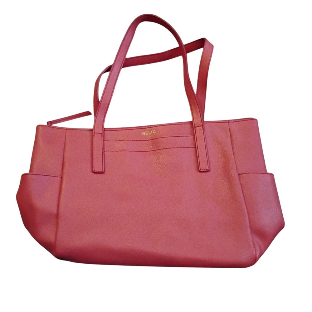 Relic Coral Pink Pebbled Faux Leather Tote Bag Zippered Shoulder Bag Handbag